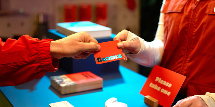 People interacting with MOO products.