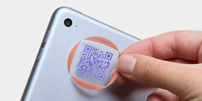QR code sticker on tablet.
