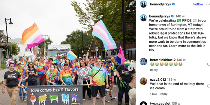 Screenshot of Ben & Jerry's Pride Month march.