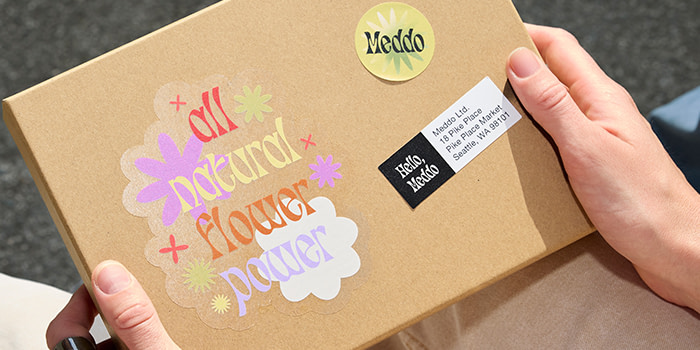 Branded stickers on a box
