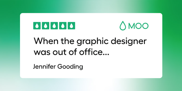 A green illustration saying 'When the graphic designer was out of office'