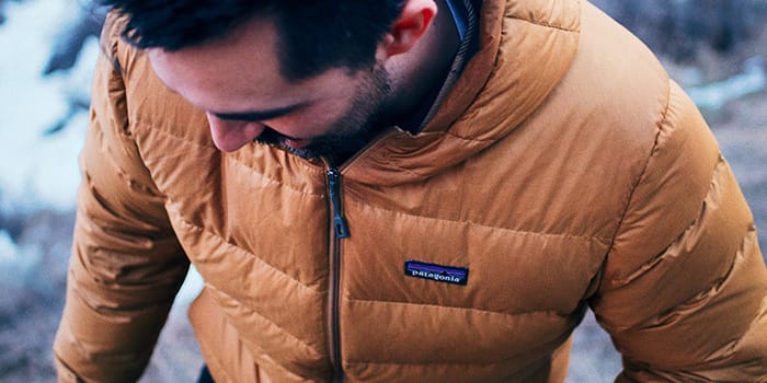 Patagonia mens jacket being worth outside
