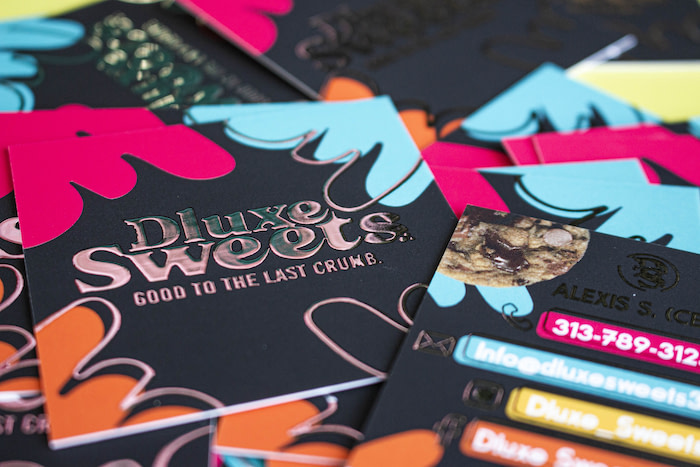 Dluxe Sweets bakery business cards by Alexis Sanders