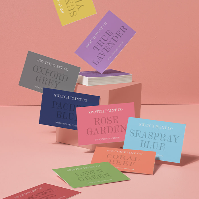 Colorful business cards showcasing branding consistency.