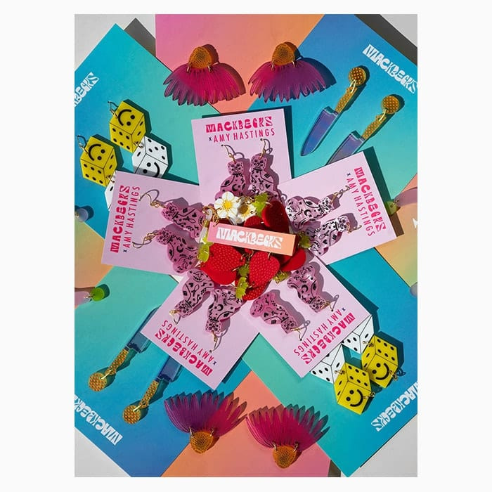 Set of various Mackbecks acrylic earrings in different colors and designs