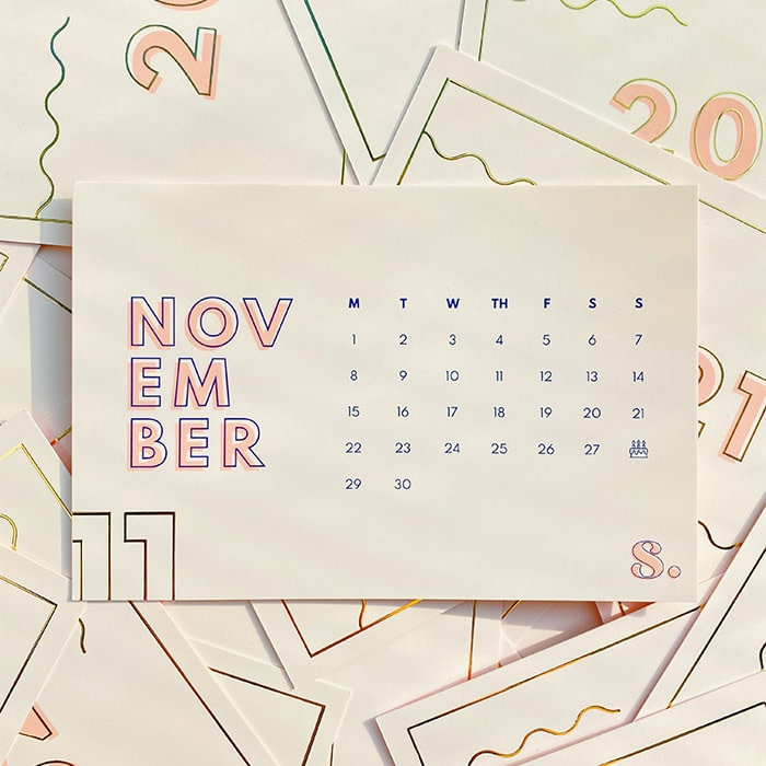 Studio Sara calendar designs on gold foil Postcards