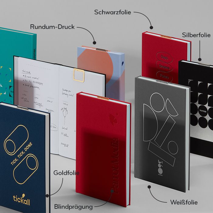 Full Print and Cloth Business Planners lined-up.