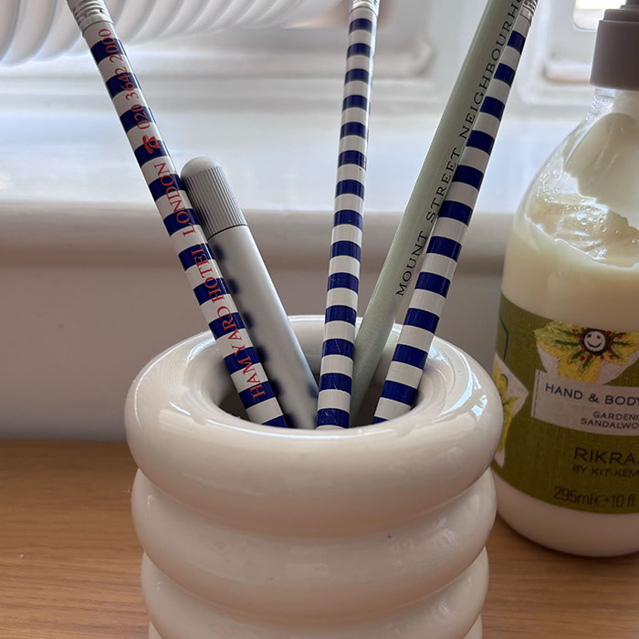 Pencils and body lotion from Ham Yard hotel