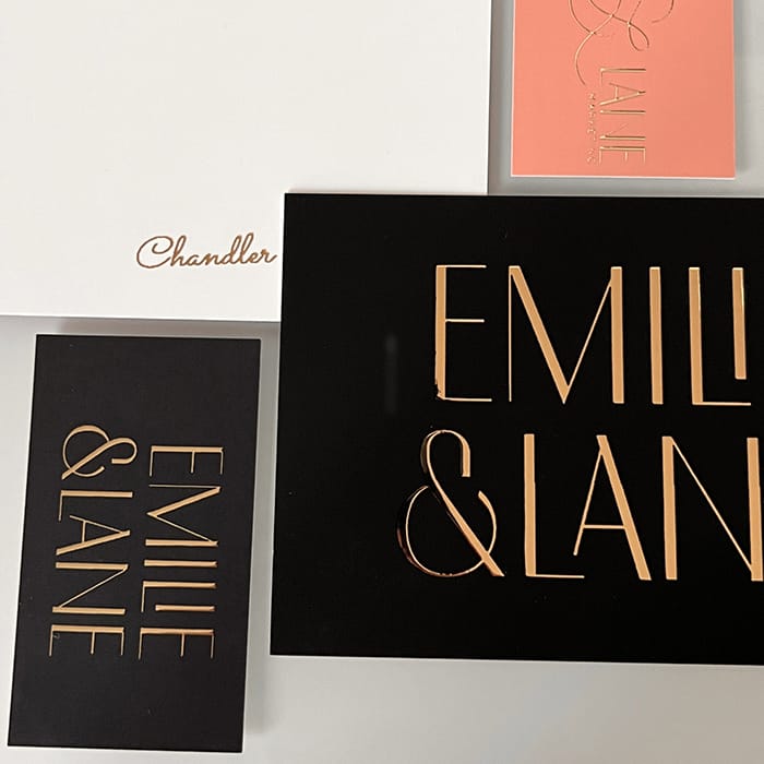 Chandler's black and gold Business Cards and Postcards.