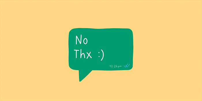 Illustration of a text message saying No Thanks by artist Söber from soberlandart