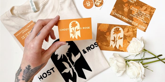 Ghost and Rose cards, t-shirts and stickers