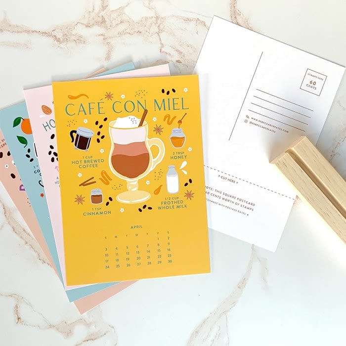 Reusable recipe calendar postcards by Rebecca B Creates