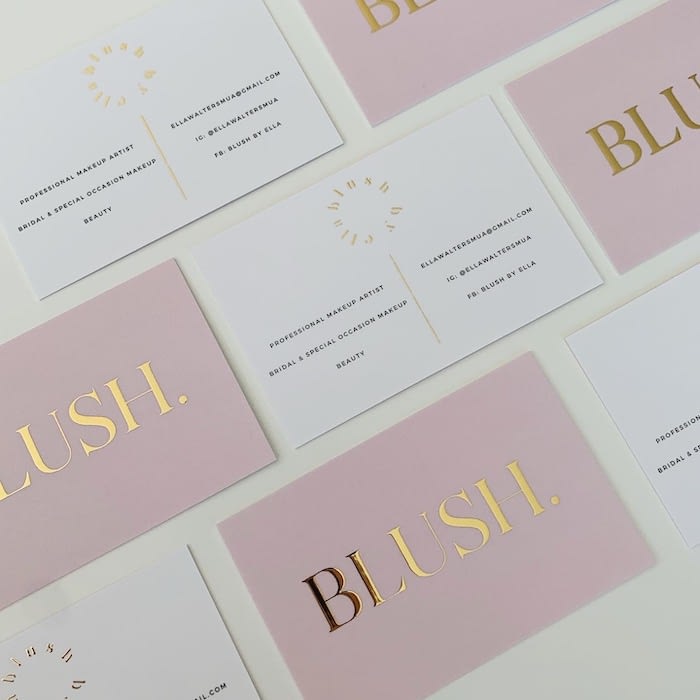 Blush by Ella makeup artist business cards with gold foil