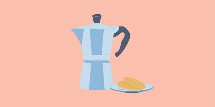 Illustration of a cafetiere and cookies by artist Söber from soberlandart