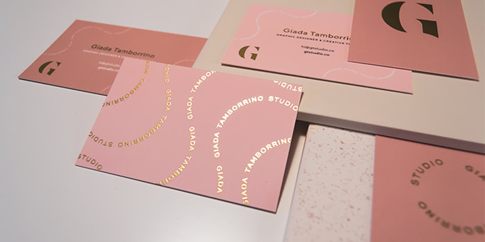 Giada Tamborino business cards with gold foil