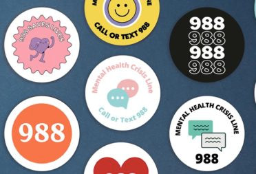 Colorful round sticker designs to promote the new 988 suicide prevention lifeline