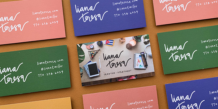 Liana Theresa colorful business cards with different designs