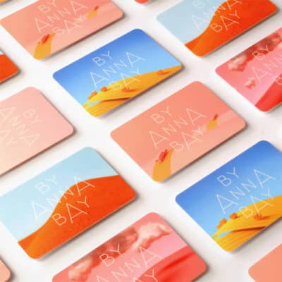 Anna Bay business cards with examples of artworks