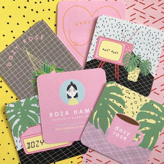 Square pastel business cards by Dozy Rose