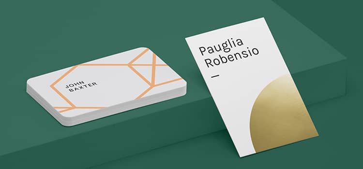 Gold Foil Business Card and Spot gloss business card on green background for the holiday