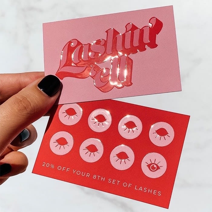 Lashin Hell spot gloss loyalty cards with retro type by Lucy's Logos