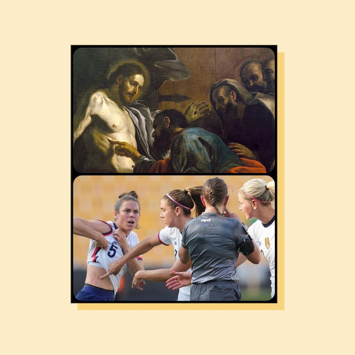 Arts but Make It Sports post comparing a sports scene and a historical painting