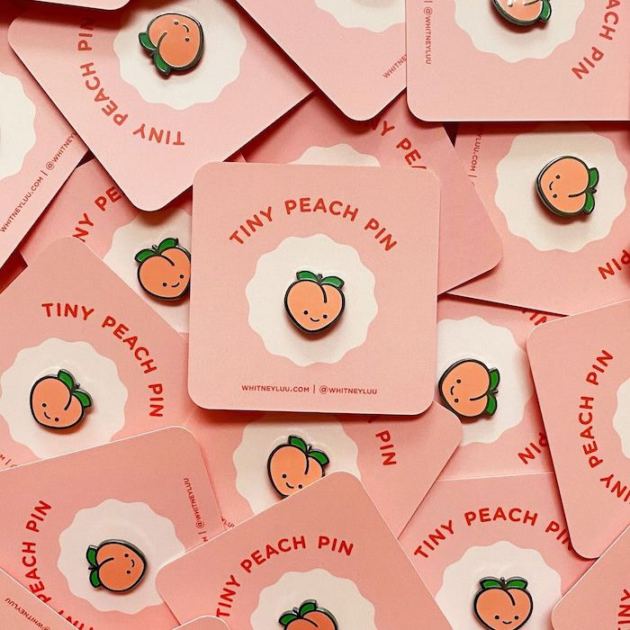 Square rounded corner backing card for a peach pin by Whitney Luu