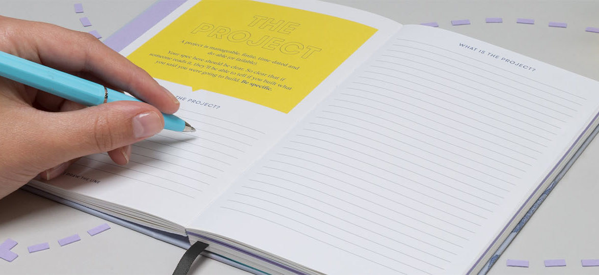 Hand writing in a Seth Godin ship it journal by MOO