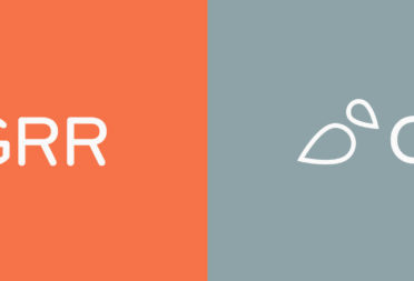 Two logos on a split image. GRR on an orange background on the left and COO on a grey background on the right