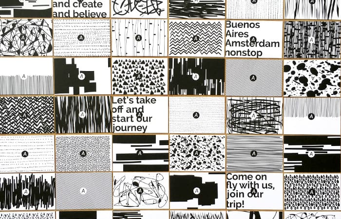 Mosaic of black and white Aeronave business cards