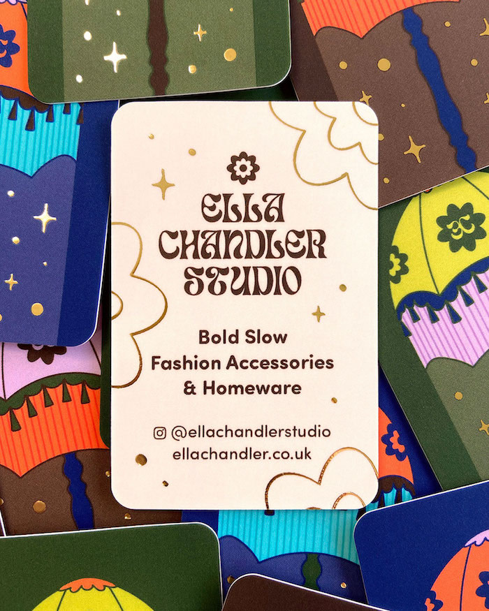 Ella Chandler studio business card with rounded corners designed by Lucy Jenn