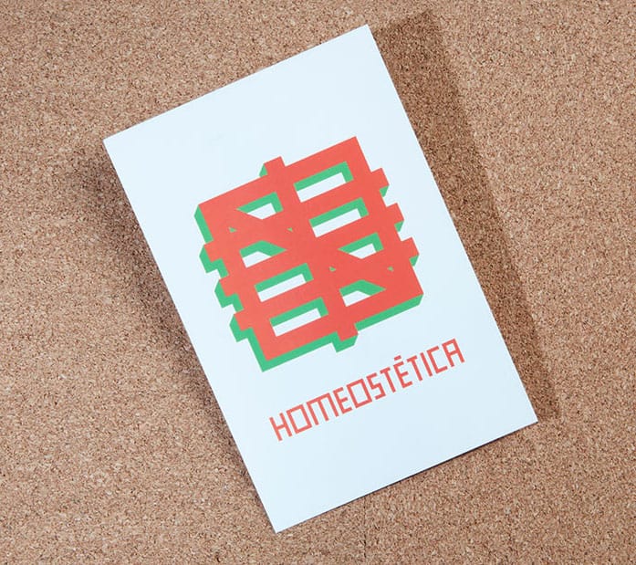 Homeostética postcard from a design museum on a cork board