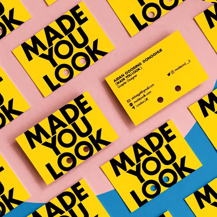 Made you look yellow business cards