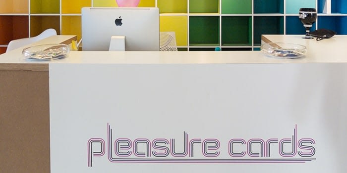 Desk with the pleasure cards brand name