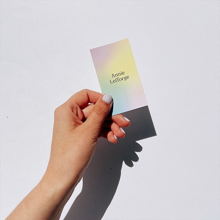 Hand holding a gradient card by Annie Lefforge