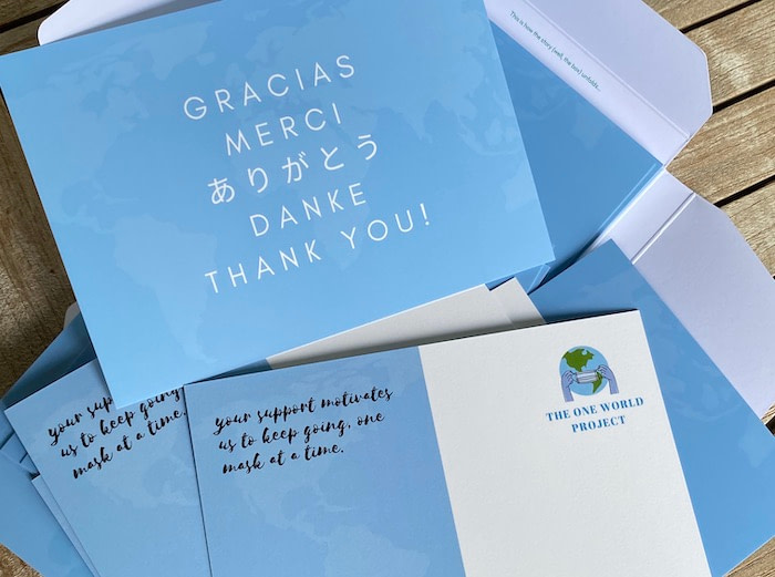 One world project thank you card designs