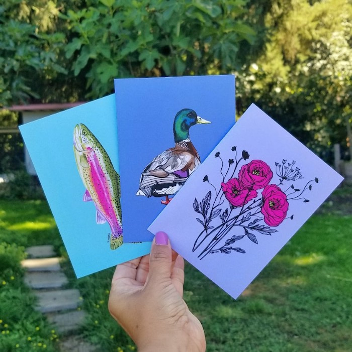 Various cute greeting card designs by Marina Jenelle