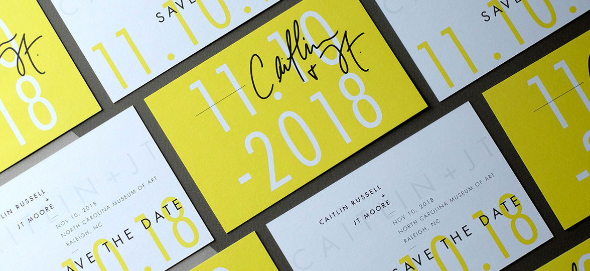 Hand lettering on save the date card