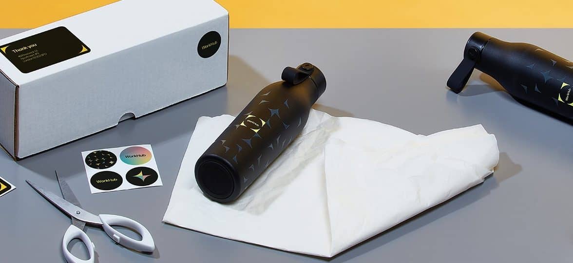 Packaging materials and black water bottles with a custom logo design