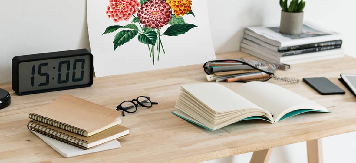 Desk with notebook