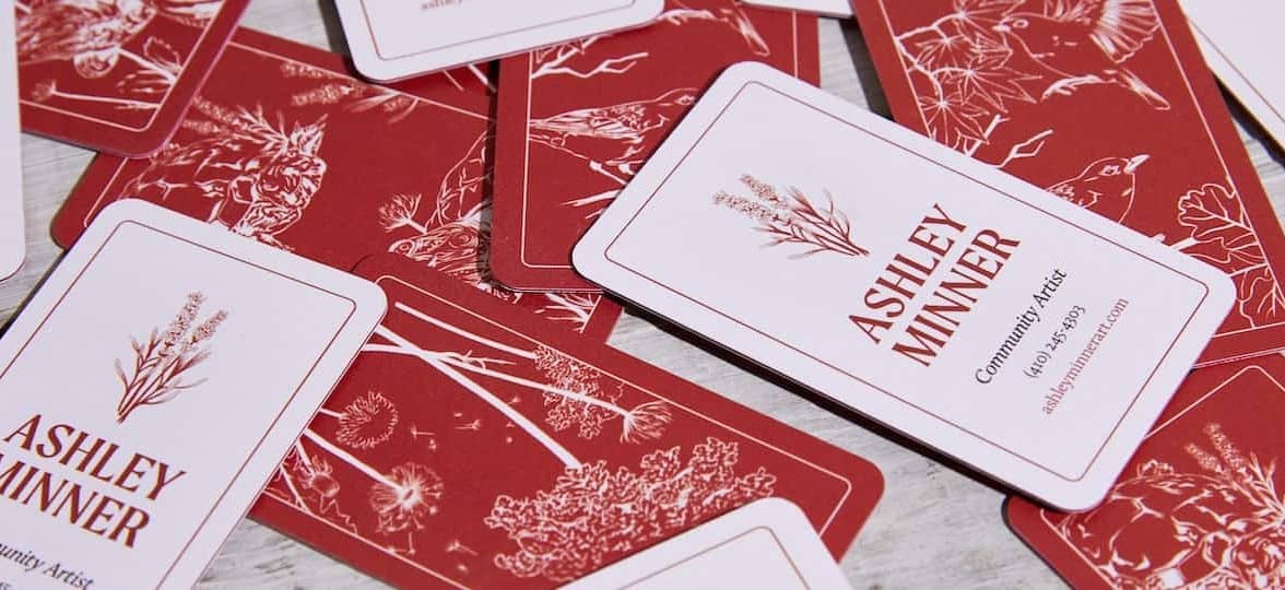 Ashley Minner premium business cards in red and white