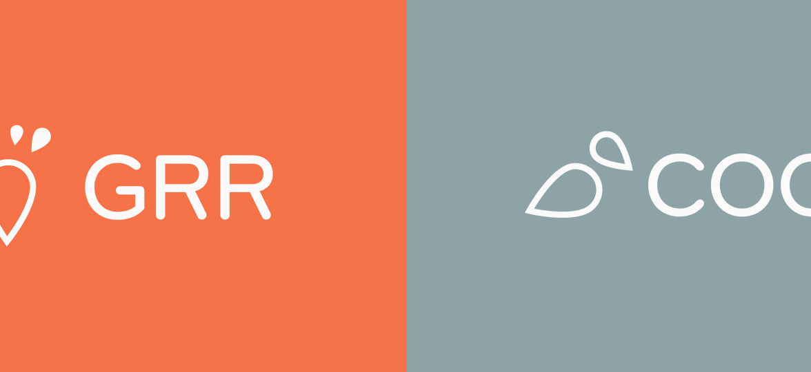 Two logos on a split image. GRR on an orange background on the left and COO on a grey background on the right