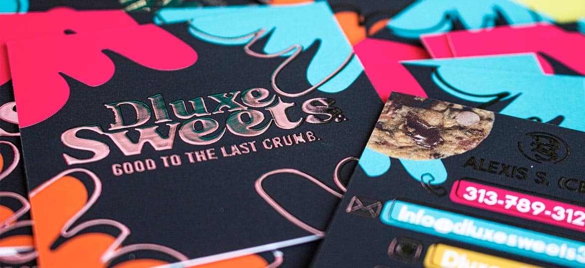 Dluxe Sweets bakery business cards by Alexis Sanders