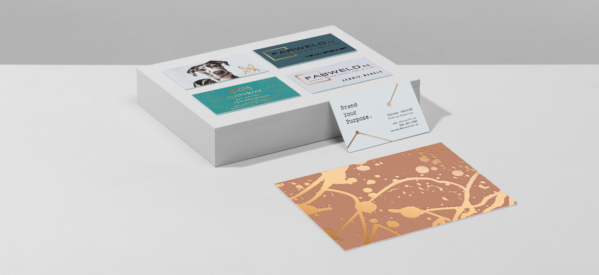 Copper Foil shown on Business Cards and Postcards.