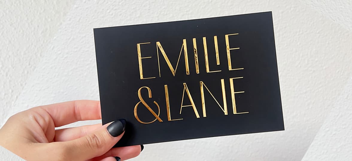 Black and Gold Business Card designed by Chandler, founder of Emilie and Lane