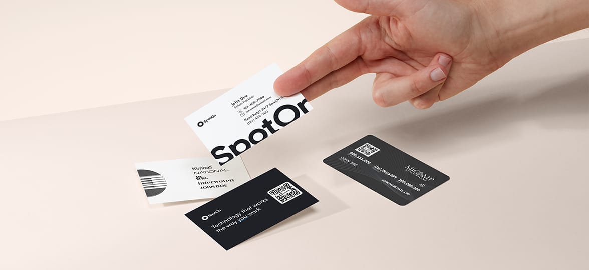 A selection of big brand business cards printed with MOO