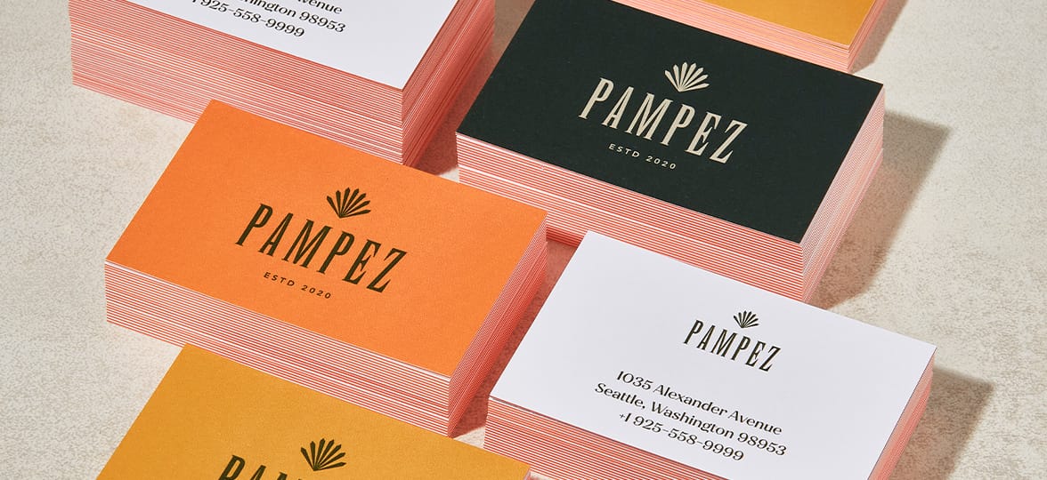 Fancy Business Cards with an orange Luxe seam.