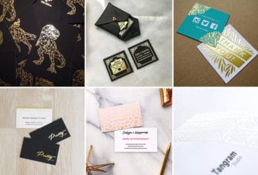 A selection of MOO printed business cards using gold foil