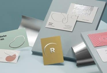 Silver foil business cards in various sizes and designs