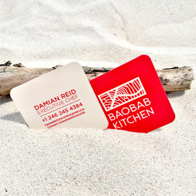 Baobab Kitchen square business card with rounded corners